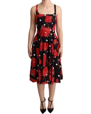 Dolce & Gabbana Sicilian Bag Print Sleeveless Midi Dress - Red