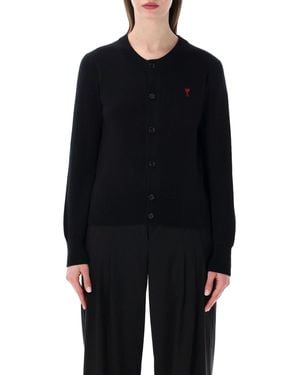 Ami Paris Ami Paris Ami De Coeur Wool Cardigan - Black