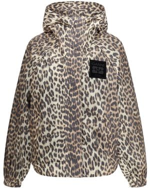 Ganni Leopard Raincoat Jacket Nylon - White