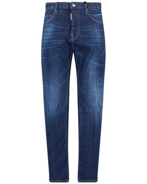 DSquared² Slim Fit Distressed Paint Splatter Jeans - Blue