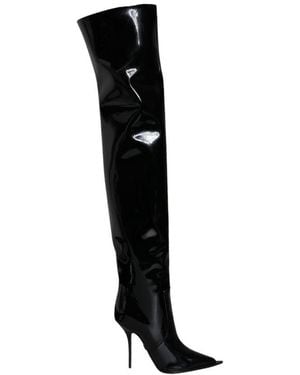Dolce & Gabbana Patent Leather Knee High Boots Shoes (Pre-Owned) - Black