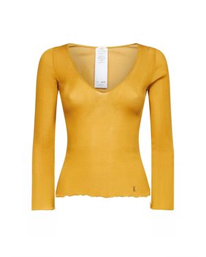 Saint Laurent Ribbed Silk Knit Cassandre Top<Br - Yellow