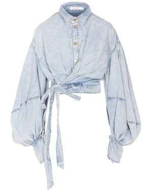 Zimmermann Rebellion Denim Wrap Top - Blue