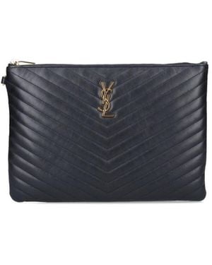 Saint Laurent Monogram Ipad Case Pouch - Blue