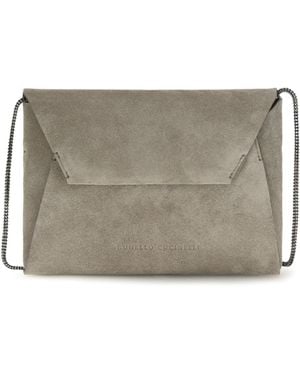 Brunello Cucinelli Bc Duo Suede Clutch Bag Calf Leather Bos Taurus Clutches - Gray