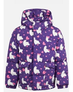 MC2 Saint Barth Girl Hooded Down Padded Jacket With Alpaca And Hearts Print - Purple