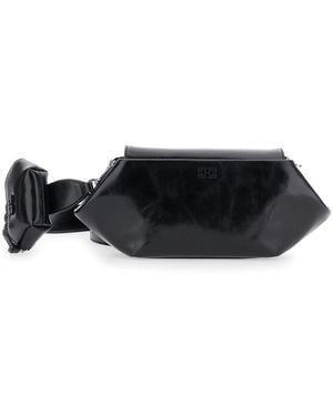 Ganni Shoulder Bag With Triomphe Plate Leather - Black