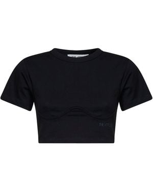 The Attico Cotton Jersey Cropped T-Shirt - Black