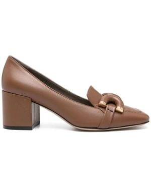 Roberto Festa Leather Square-Toe Low Block Court Shoes - Brown