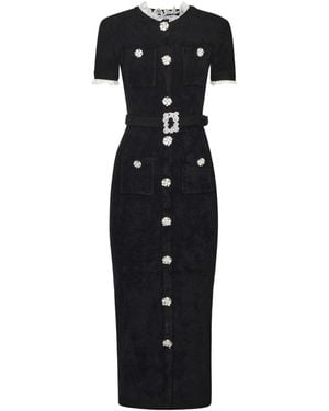 Self-Portrait Chenille Knit Midi Dress - Black