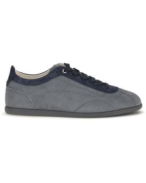 Brunello Cucinelli Nubuck And Suede Sneakers With Slim Sole - Blue