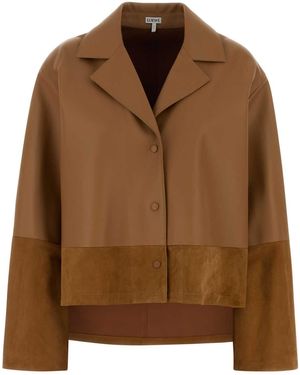 Loewe Camel Leather And Suede Shirt - Brown