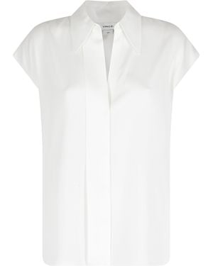 Vince Cap Slv Hidden Plkt Blouse Seta Spandex Camicia - White