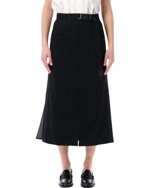 Sacai Wool Pleated Midi Skirt Attached Parts - Black
