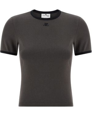 Courreges Signature Contrast T-Shirt - Black