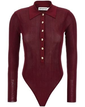 Self-Portrait Viscose Knit Bodysuit - Red