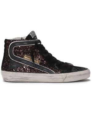 Golden Goose Slide Glitter Upper Suede Toe And List Leather Sta - Black