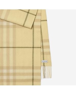 Burberry Cashmere Scarf With Check Pattern - Natural