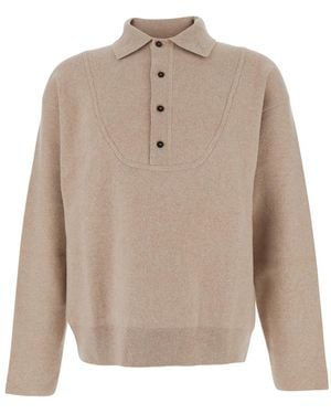 Jacquemus Wool Jumper With Polo Collar - Natural