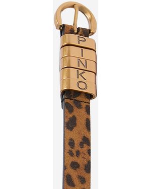 Pinko Suede Leather Belt With Logo - Metallic