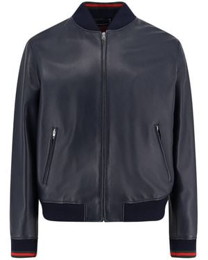Gucci Leather Jacket Witth Web Details - Blue