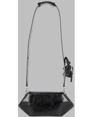 Ganni Shoulder Bag Bou East-West Shine Recycled Leather - Grey