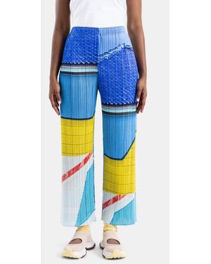 Pleats Please Issey Miyake Pleated City Collage Trousers - Blue