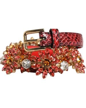 Dolce & Gabbana Leather Daisy Crystal Embellished Waist Belt Cristal Real Brass Ayers - Red