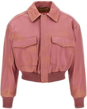 DIESEL Cropped Lambskin Aviator Jacket - Pink