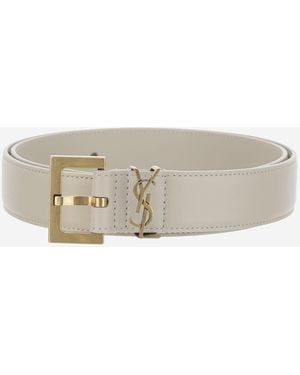Saint Laurent Leather Belt Glossy Calfskin - Gray