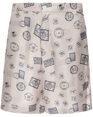 Fendi Printed Silk Shorts - White