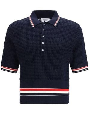 Thom Browne Woven Cotton Polo - Blue