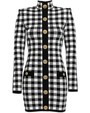 Balmain Vichy Check Knit Dress - Black
