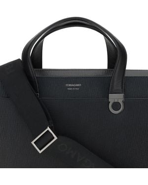 Ferragamo Briefcase Gancini Calf Leather Laptop Bags & Briefcases - Black