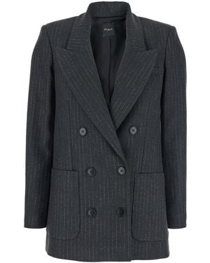 Le Plain Double-Breasted Jacket With Peak Revers And All-Over Striped Motif - Black