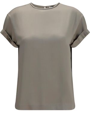 Brunello Cucinelli Silk Blouse With Monili Chain - Gray