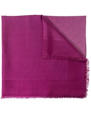 Ferragamo Monogram Jacquard Frayed-Edge Scarf - Purple