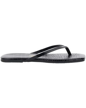 TKEES Square Toe Lily Sandals With Low Heel Leather Flat Shoes - Black