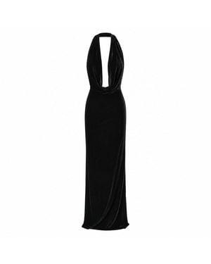 Amazuìn Venus Stretch Velvet Jersey Maxi Dress With Deep And Draped Cowl Neckline - Black