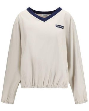 Miu Miu Beige Recycled Polyester Sweatshirt - Natural