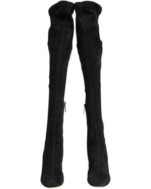 Dolce & Gabbana Suede Leather Knee High Boots Shoes Lamb - Black