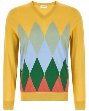 Ballantyne Argyle Sweater Cotton Cashmere Sweater, Cardigans - Yellow