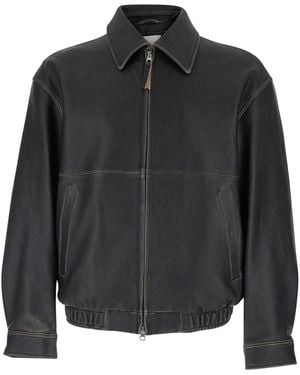 DUNST Jacket Udju6A105G3Brushedblack With Classic Collar And Leather Zip Closure For Lamb Outerwear