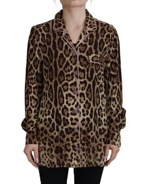 Dolce & Gabbana Leopard Print Long Sleeves Blouse Top - Brown