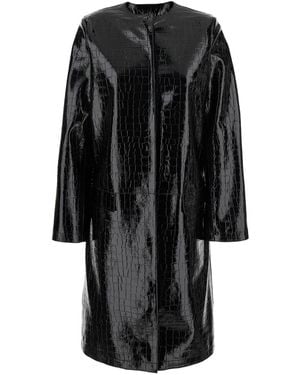 TOTEME Leather Coat With Crocodile Effect Lamb - Black