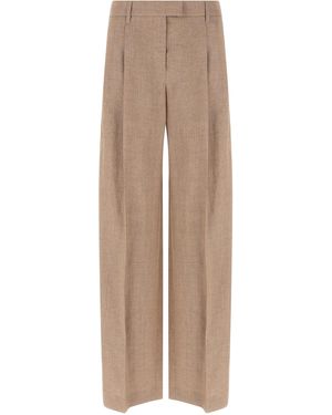 Brunello Cucinelli Linen Flared Trousers - Natural