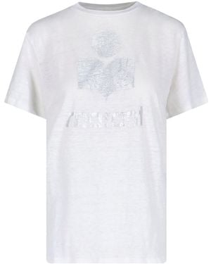 Isabel Marant Sustainable Linen T-Shirt With Metallic Logo - White