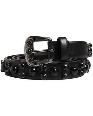 Dolce & Gabbana Calf Embellished Metal Buckle Belt Leather - Black