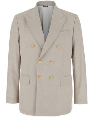 Reveres 1949 Double Breasted Jacket With Peak Lapels - Grey