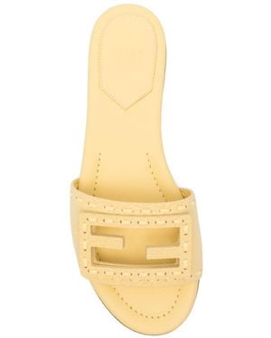 Fendi Baguette Leather Slides - Metallic